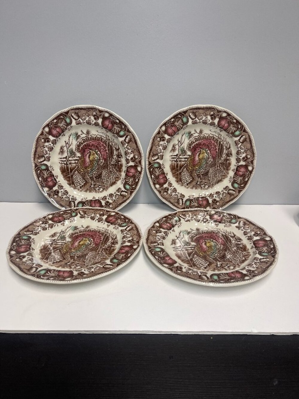 Johnson Bros His Majesty Turkey Salad Plates 8" Set of 4 Thanksgiving